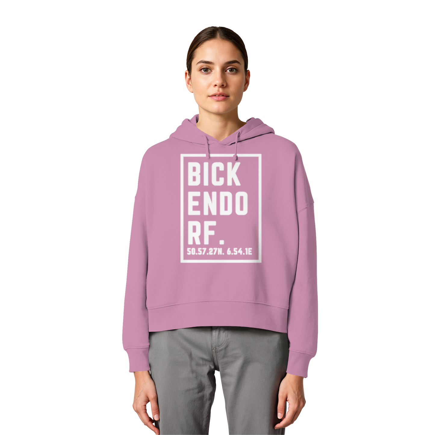 Bickendorf Koordinaten (großer Druck auf der Brust) - Womens Organic Boxcut Hoodie