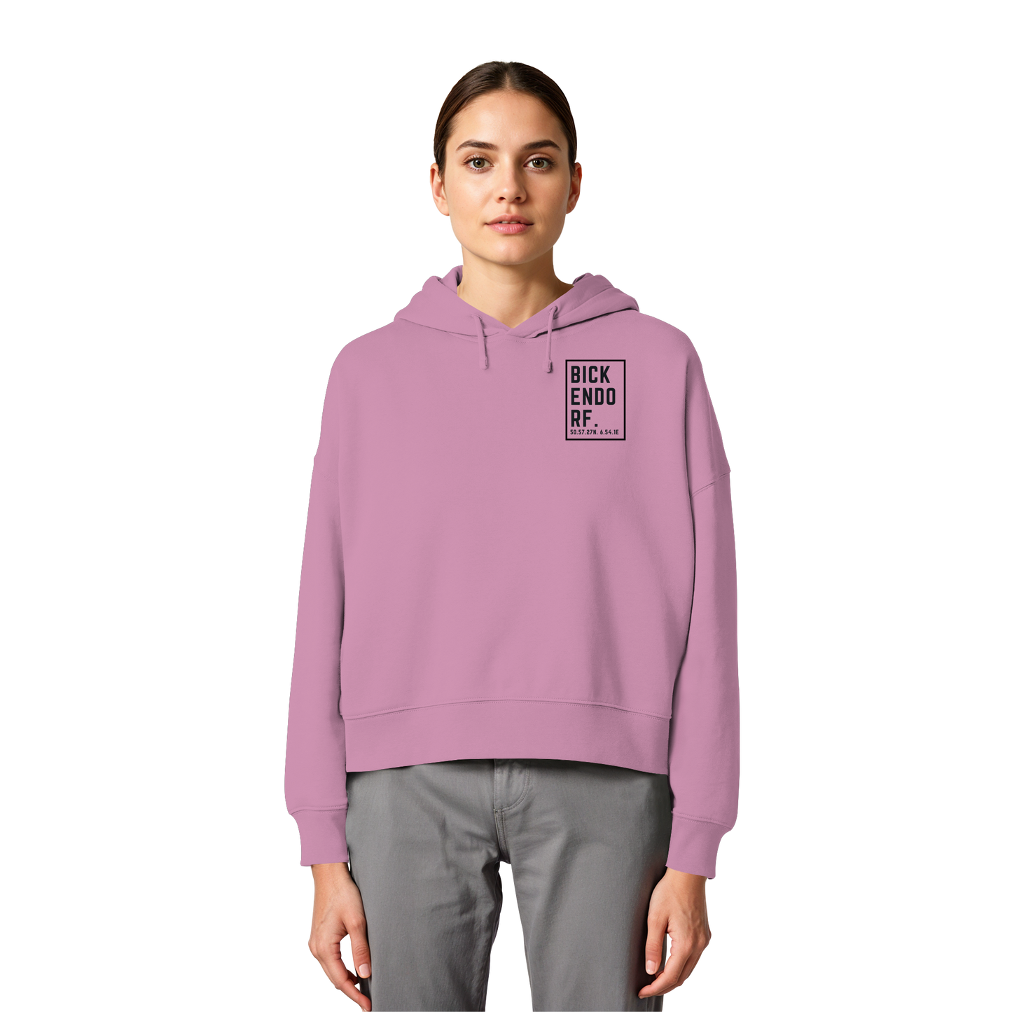 Bickendorf Koordinaten (kleiner Druck auf der Brust) - Womens Organic Boxcut Hoodie
