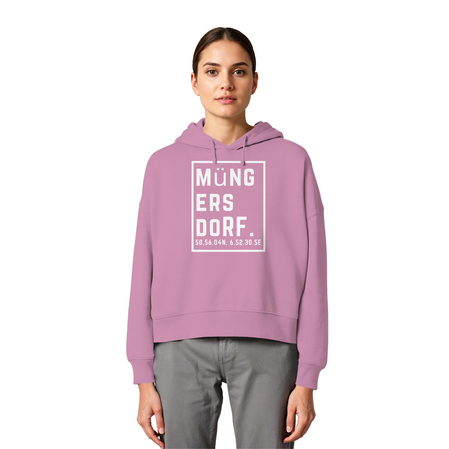 Müngersdorf Koordinaten (großer Druck auf der Brust) - Womens Organic Boxcut Hoodie