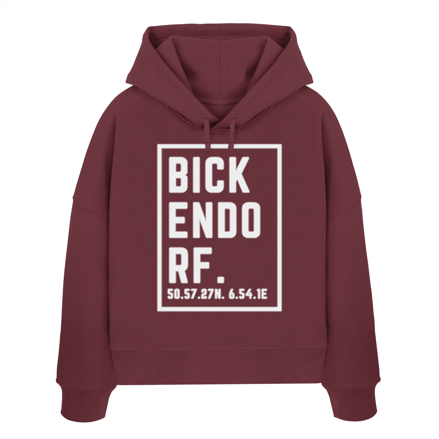Bickendorf Koordinaten (großer Druck auf der Brust) - Womens Organic Boxcut Hoodie