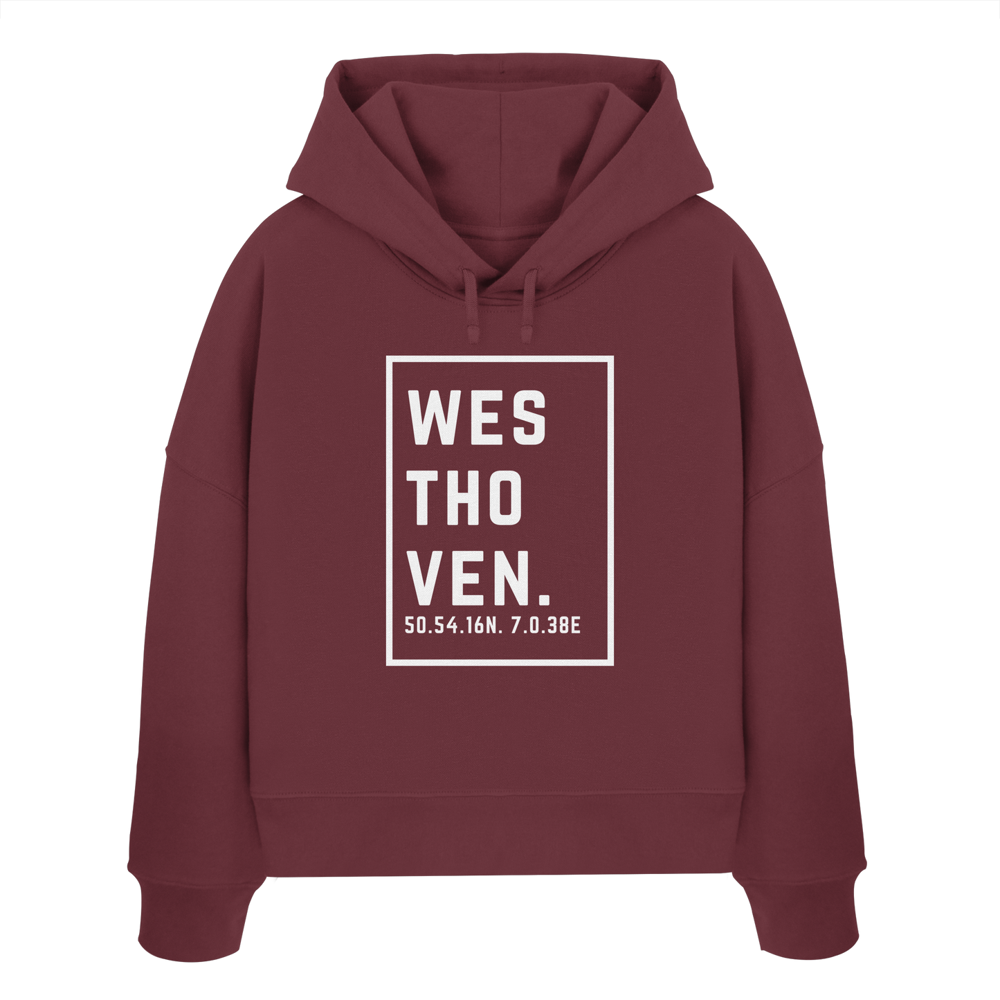 Westhoven Koordinaten (großer Druck auf der Brust) - Womens Organic Boxcut Hoodie