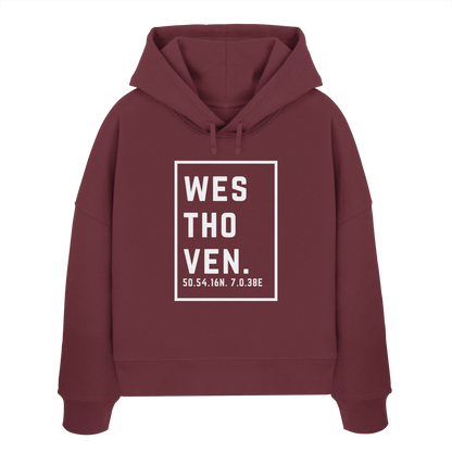 Westhoven Koordinaten (großer Druck auf der Brust) - Womens Organic Boxcut Hoodie