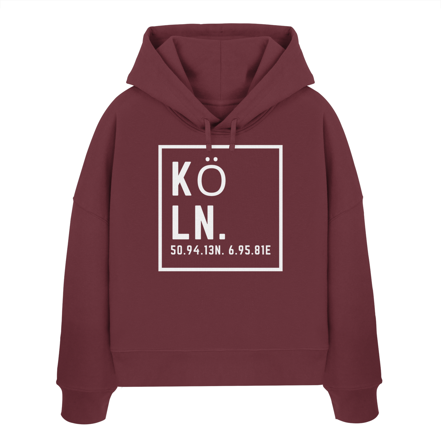 Köln Koordinaten (großer Druck auf der Brust) - Womens Organic Boxcut Hoodie