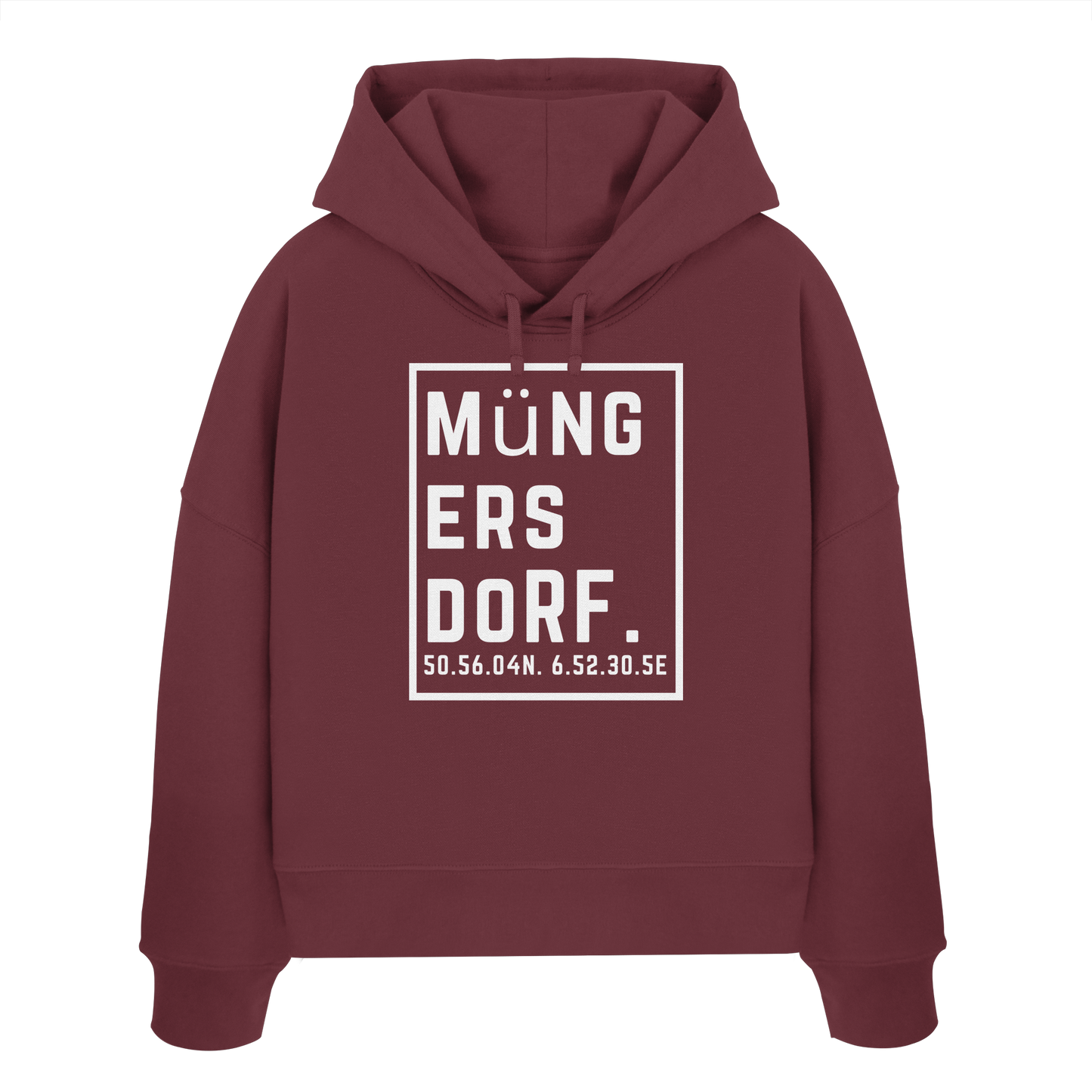 Müngersdorf Koordinaten (großer Druck auf der Brust) - Womens Organic Boxcut Hoodie
