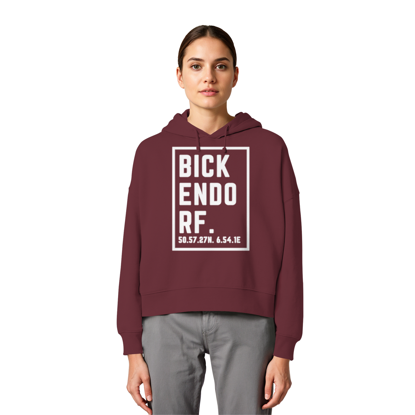 Bickendorf Koordinaten (großer Druck auf der Brust) - Womens Organic Boxcut Hoodie