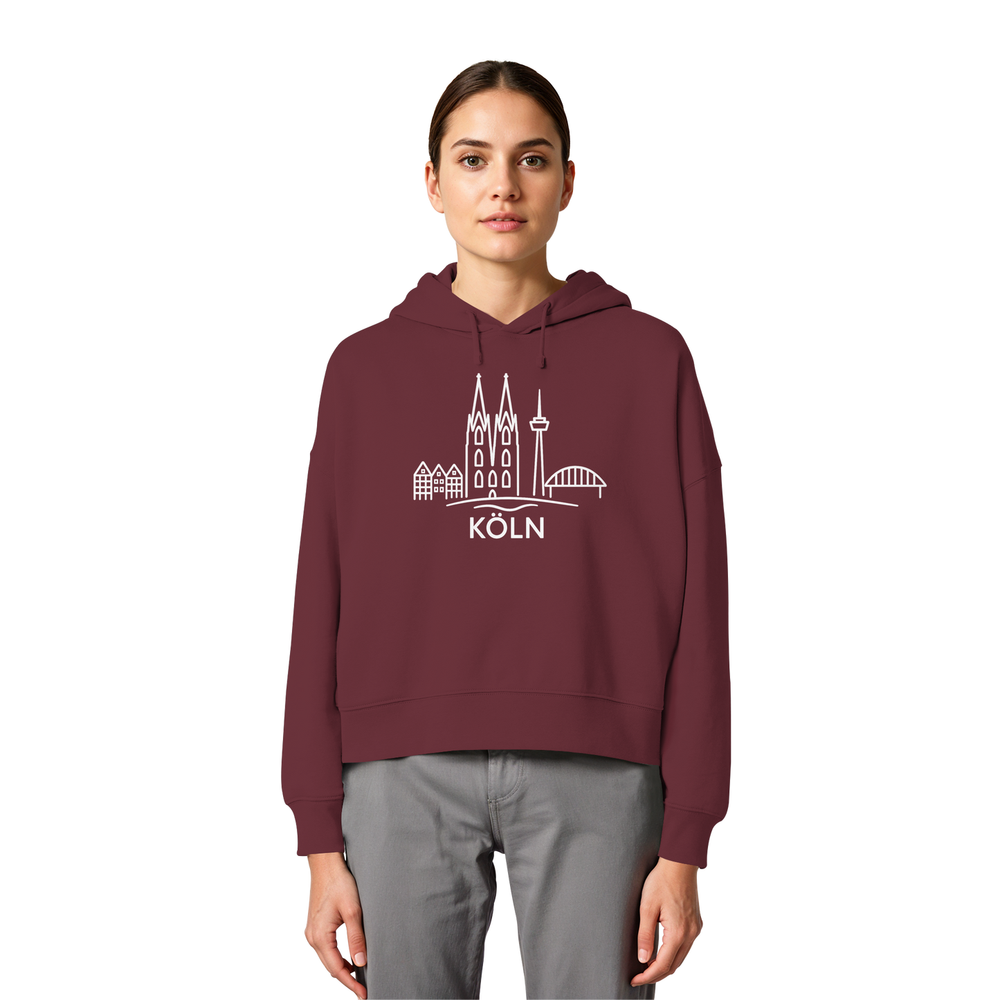 Köln Skyline (großer Druck auf der Brust) - Womens Organic Boxcut Hoodie