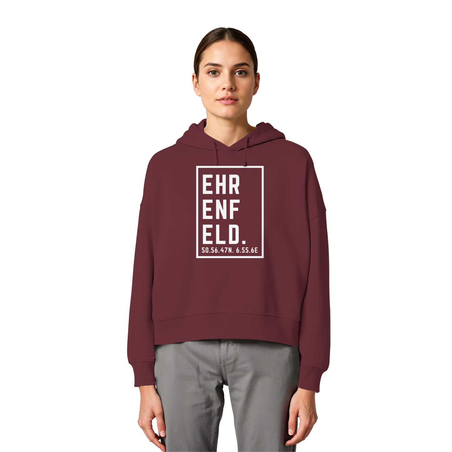 Ehrenfeld Koordinaten (großer Druck auf der Brust) - Womens Organic Boxcut Hoodie