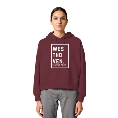 Westhoven Koordinaten (großer Druck auf der Brust) - Womens Organic Boxcut Hoodie