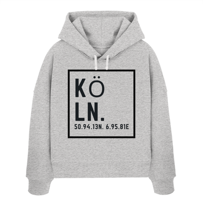 Köln Koordinaten (großer Druck auf der Brust) - Womens Organic Boxcut Hoodie