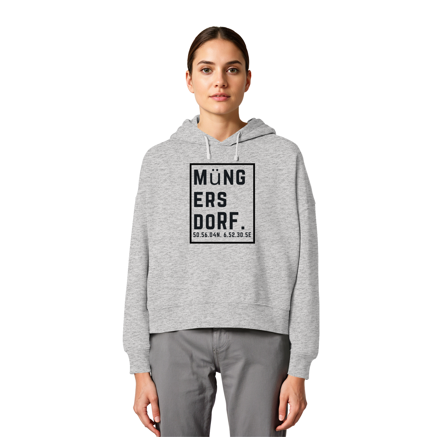 Müngersdorf Koordinaten (großer Druck auf der Brust) - Womens Organic Boxcut Hoodie