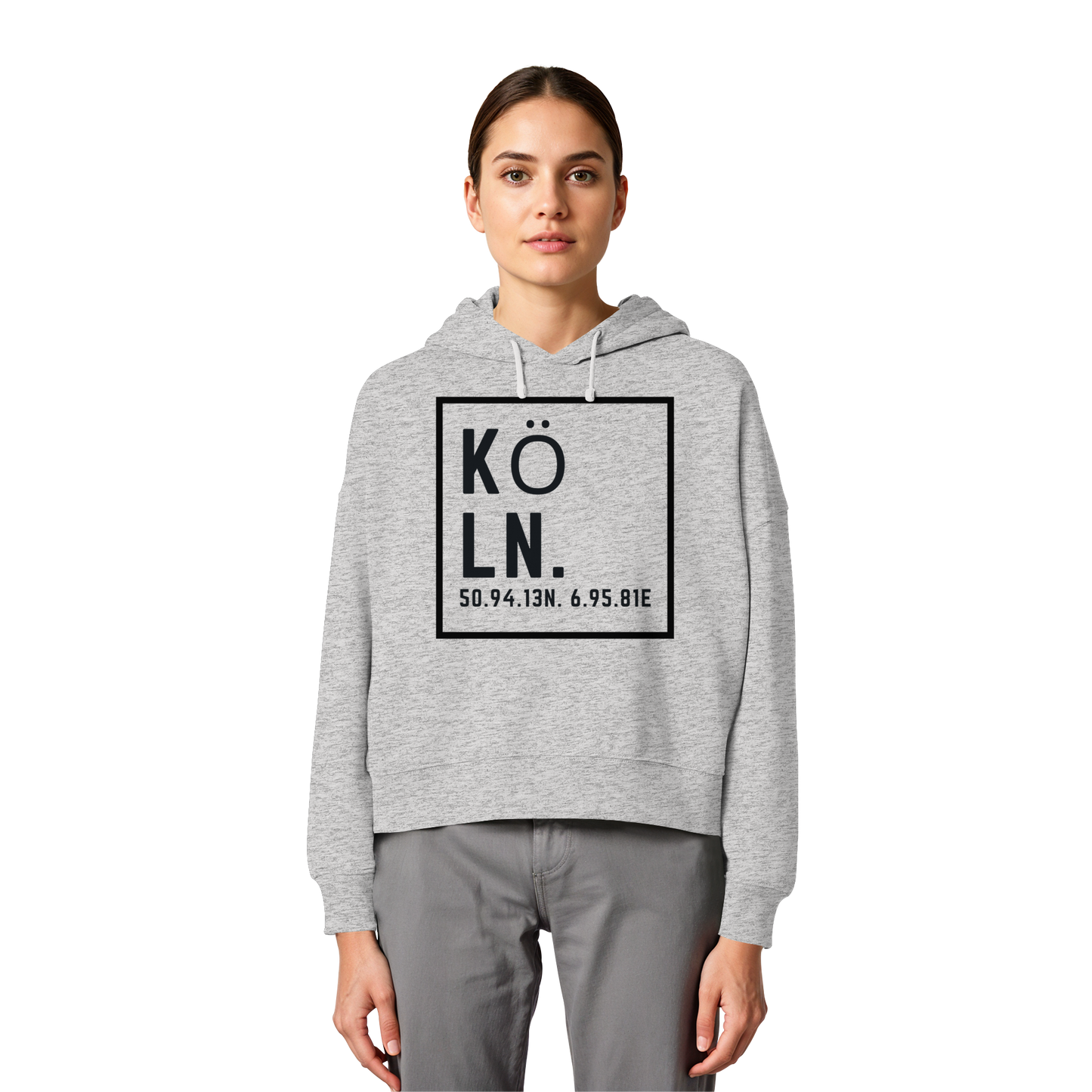 Köln Koordinaten (großer Druck auf der Brust) - Womens Organic Boxcut Hoodie