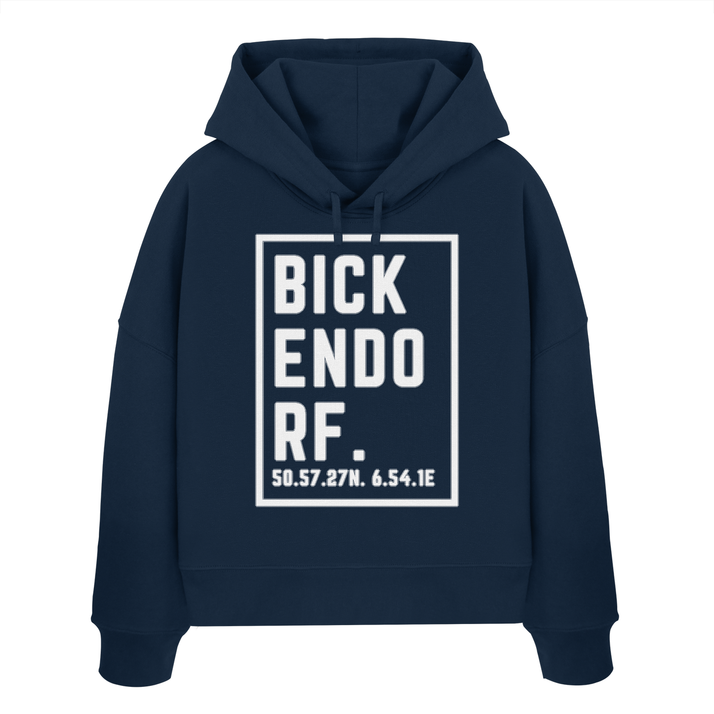 Bickendorf Koordinaten (großer Druck auf der Brust) - Womens Organic Boxcut Hoodie
