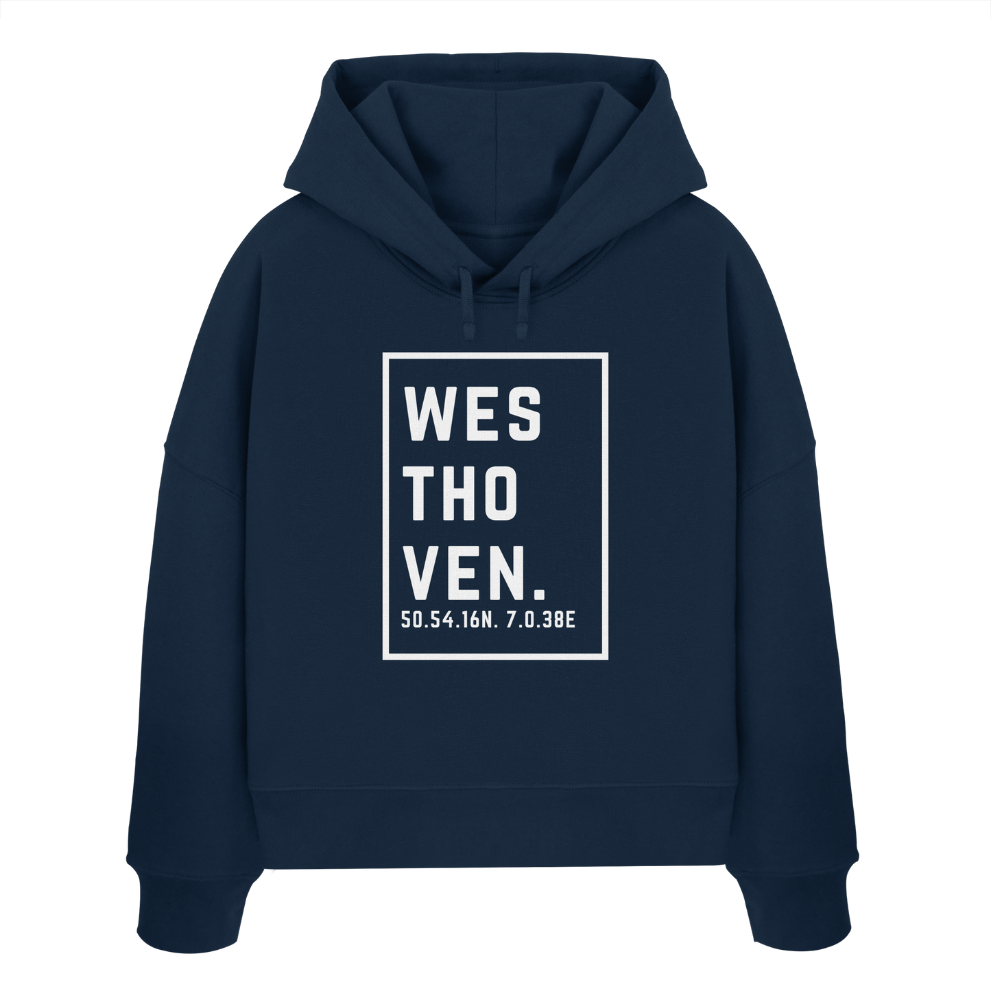 Westhoven Koordinaten (großer Druck auf der Brust) - Womens Organic Boxcut Hoodie