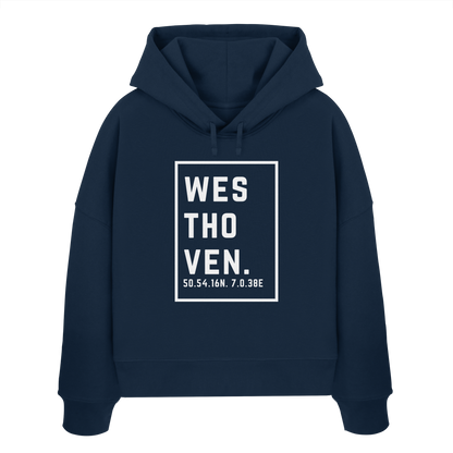 Westhoven Koordinaten (großer Druck auf der Brust) - Womens Organic Boxcut Hoodie