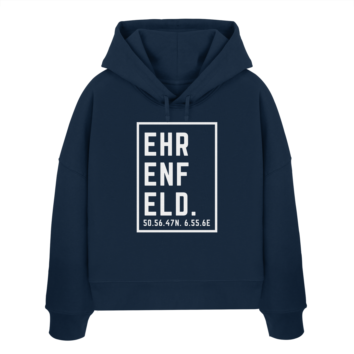 Ehrenfeld Koordinaten (großer Druck auf der Brust) - Womens Organic Boxcut Hoodie