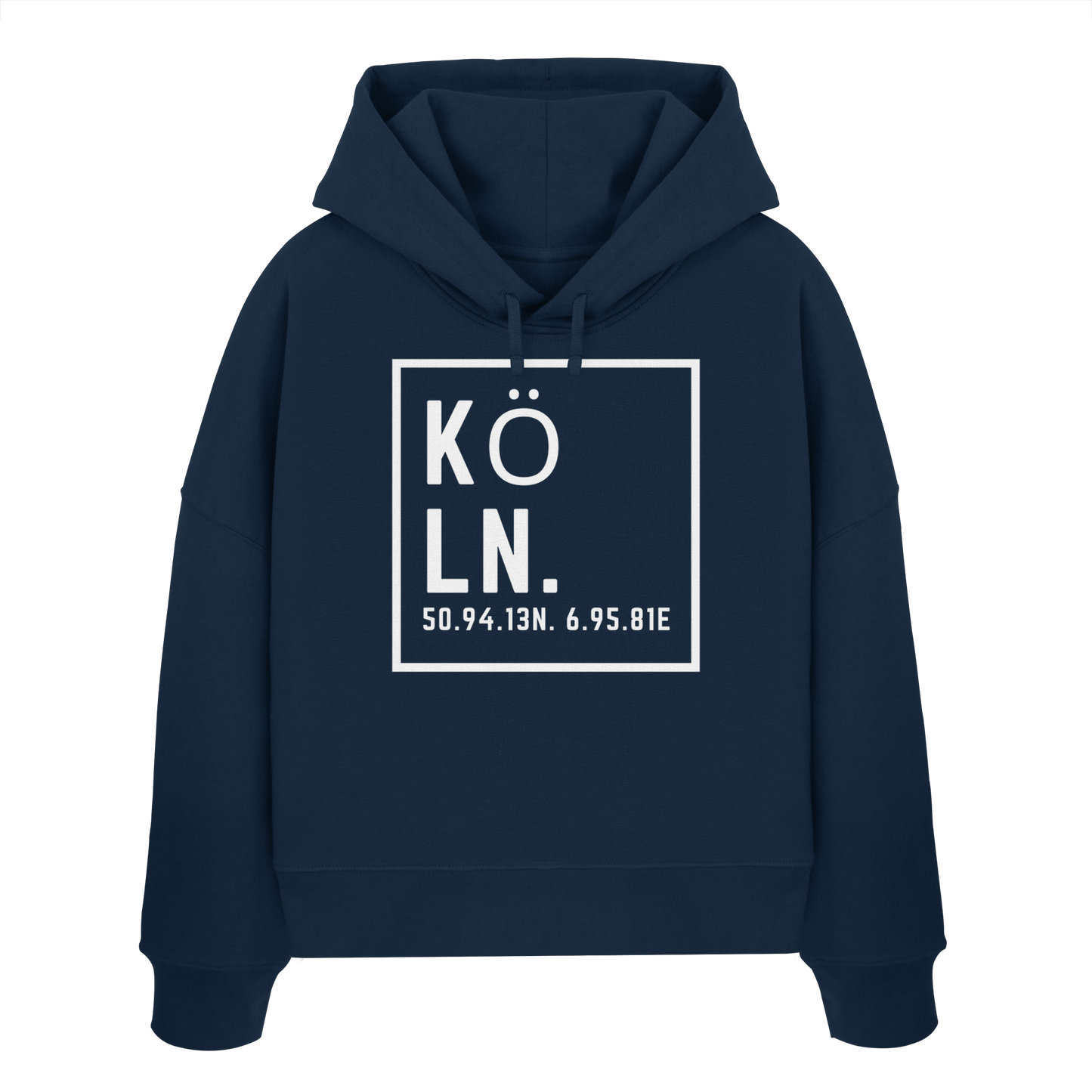 Köln Koordinaten (großer Druck auf der Brust) - Womens Organic Boxcut Hoodie