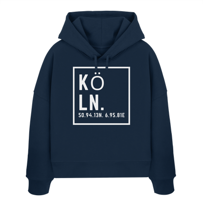Köln Koordinaten (großer Druck auf der Brust) - Womens Organic Boxcut Hoodie