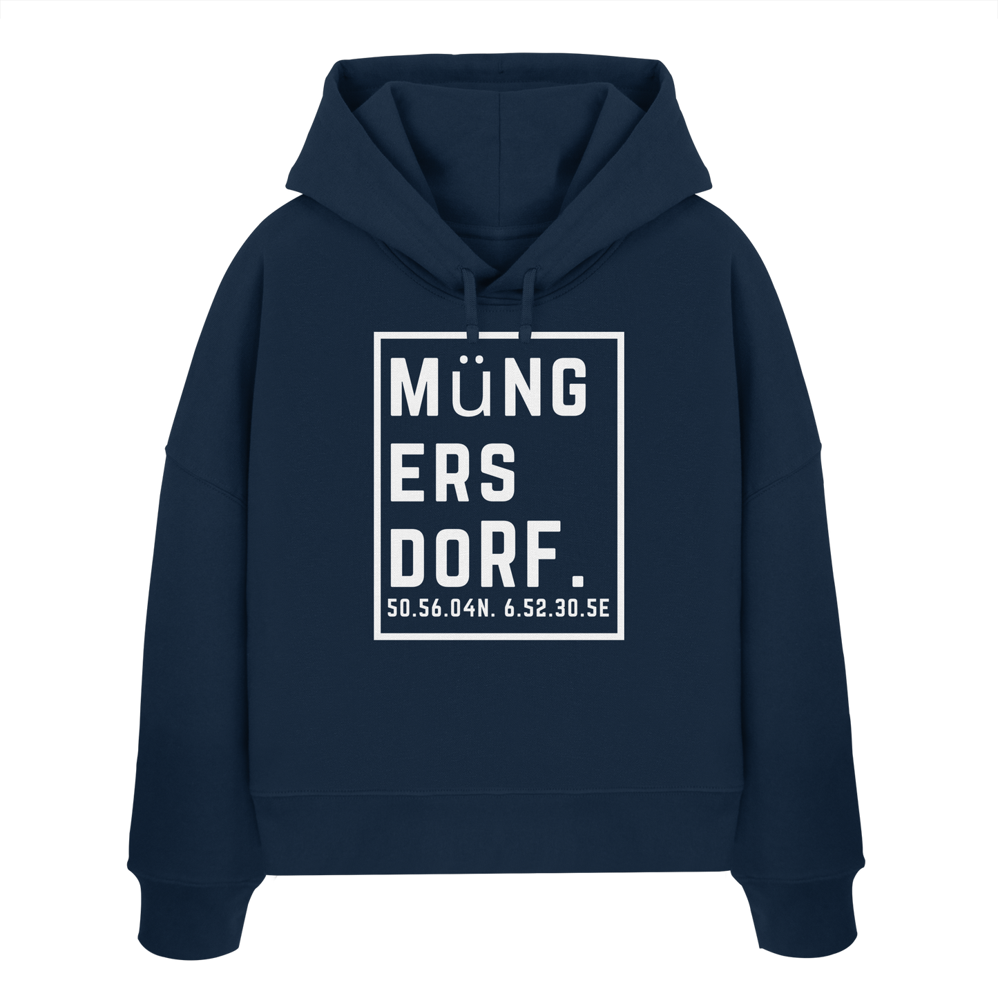 Müngersdorf Koordinaten (großer Druck auf der Brust) - Womens Organic Boxcut Hoodie