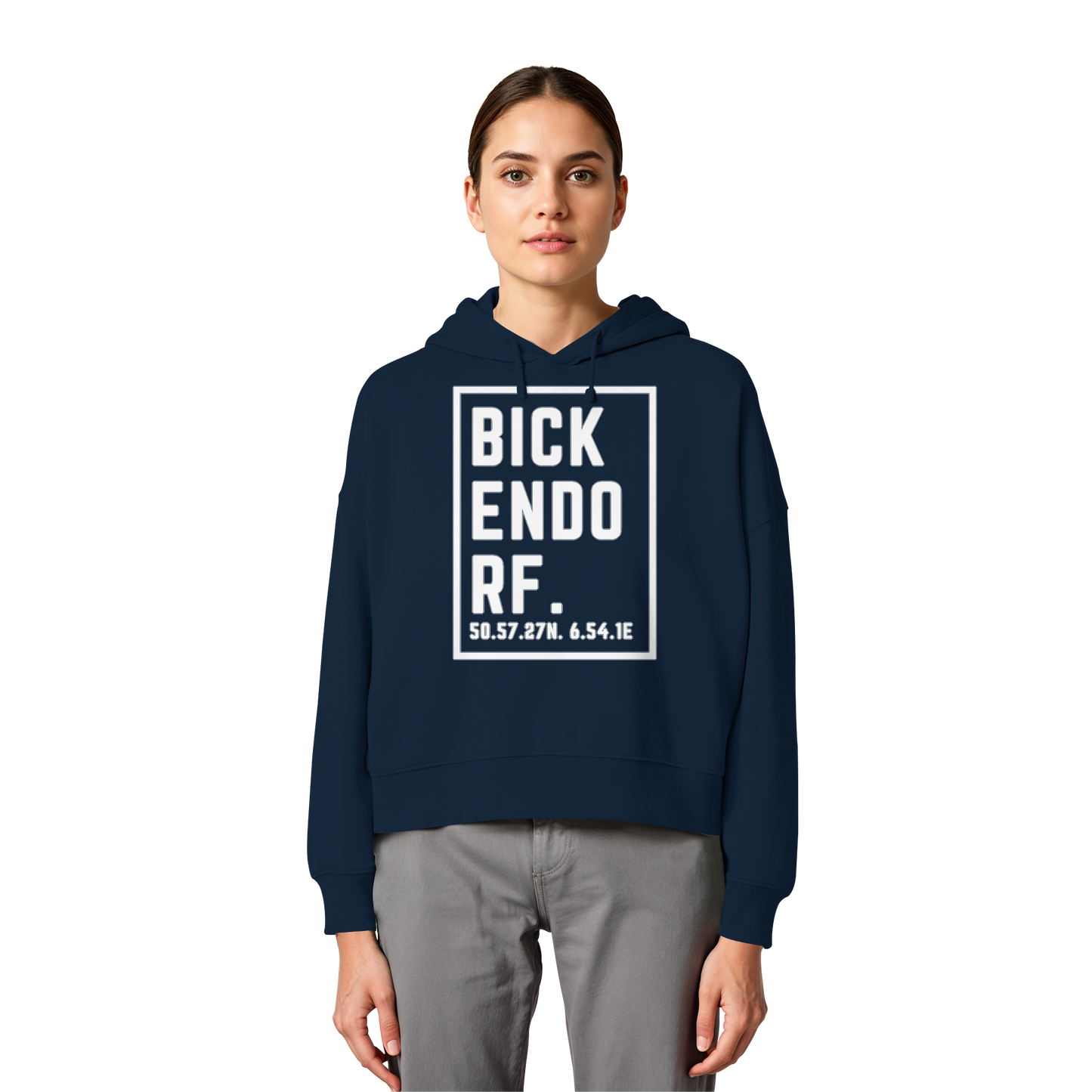 Bickendorf Koordinaten (großer Druck auf der Brust) - Womens Organic Boxcut Hoodie