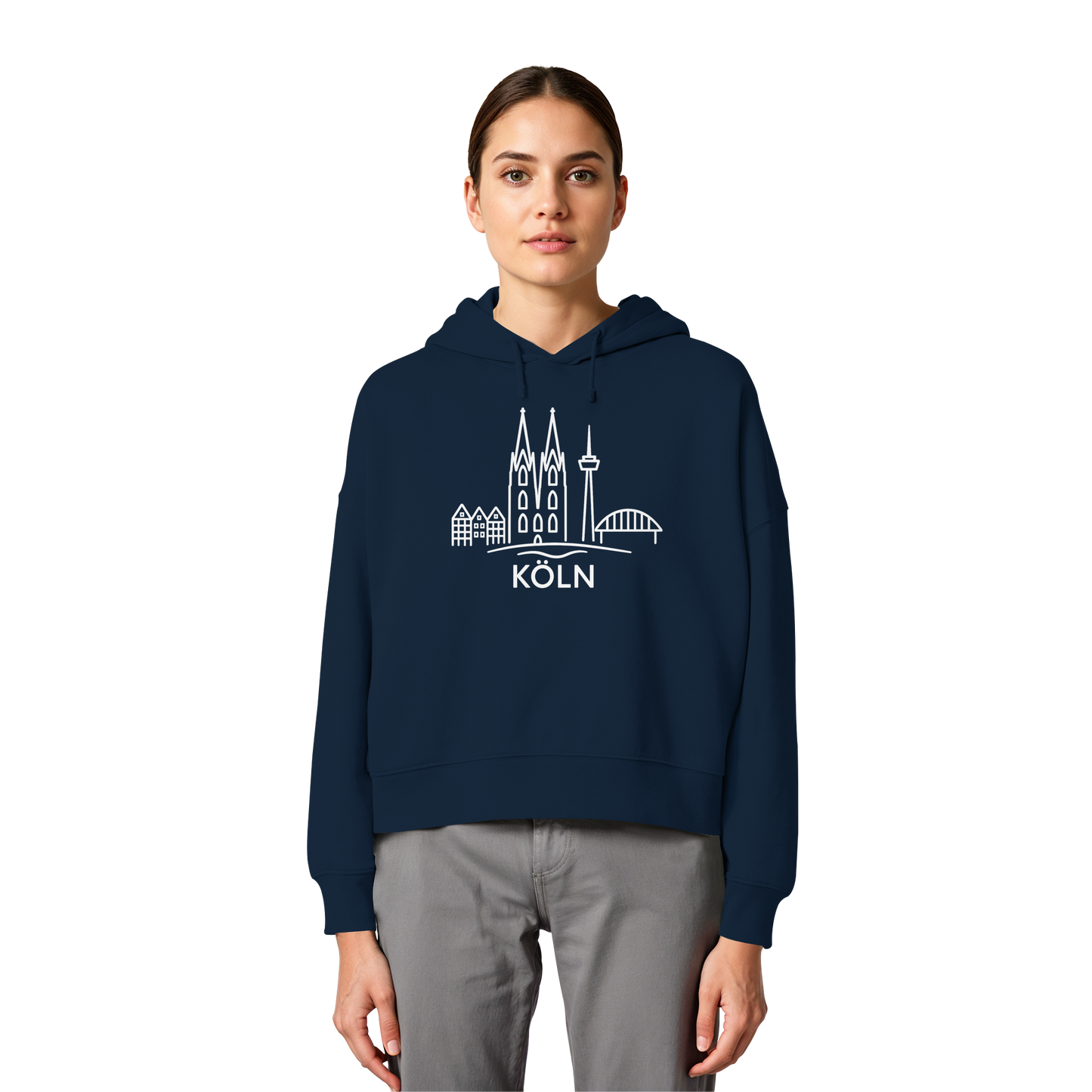 Köln Skyline (großer Druck auf der Brust) - Womens Organic Boxcut Hoodie