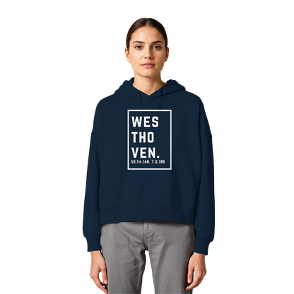 Westhoven Koordinaten (großer Druck auf der Brust) - Womens Organic Boxcut Hoodie