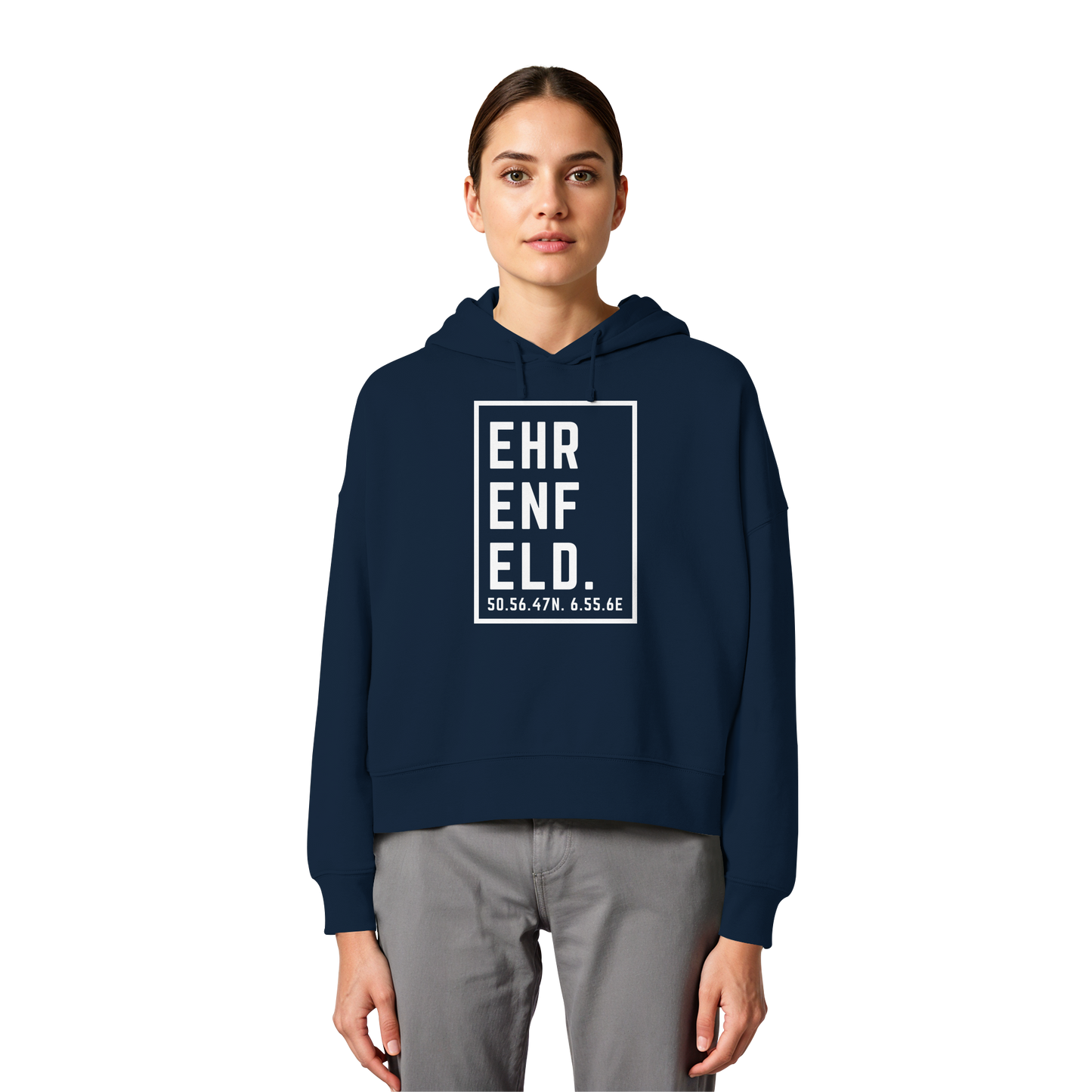 Ehrenfeld Koordinaten (großer Druck auf der Brust) - Womens Organic Boxcut Hoodie