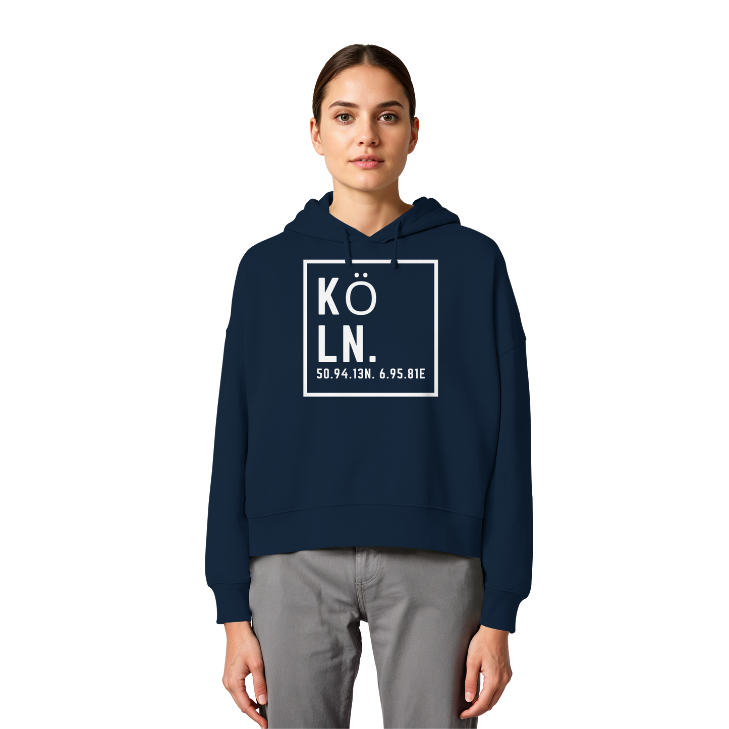 Köln Koordinaten (großer Druck auf der Brust) - Womens Organic Boxcut Hoodie