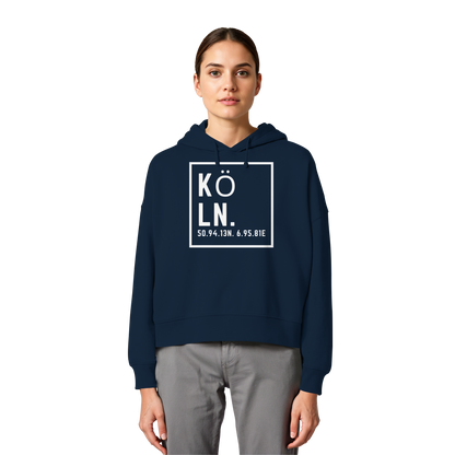 Köln Koordinaten (großer Druck auf der Brust) - Womens Organic Boxcut Hoodie