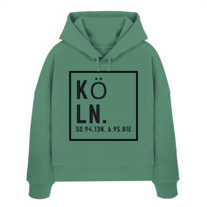 Köln Koordinaten (großer Druck auf der Brust) - Womens Organic Boxcut Hoodie