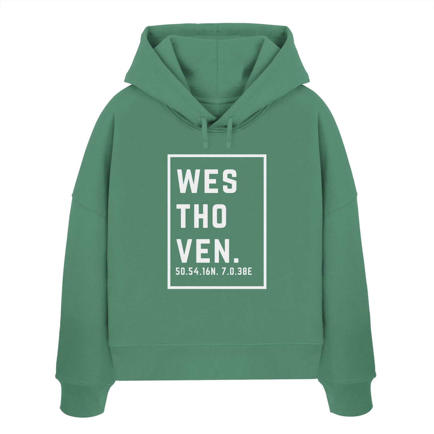 Westhoven Koordinaten (großer Druck auf der Brust) - Womens Organic Boxcut Hoodie