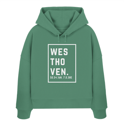 Westhoven Koordinaten (großer Druck auf der Brust) - Womens Organic Boxcut Hoodie