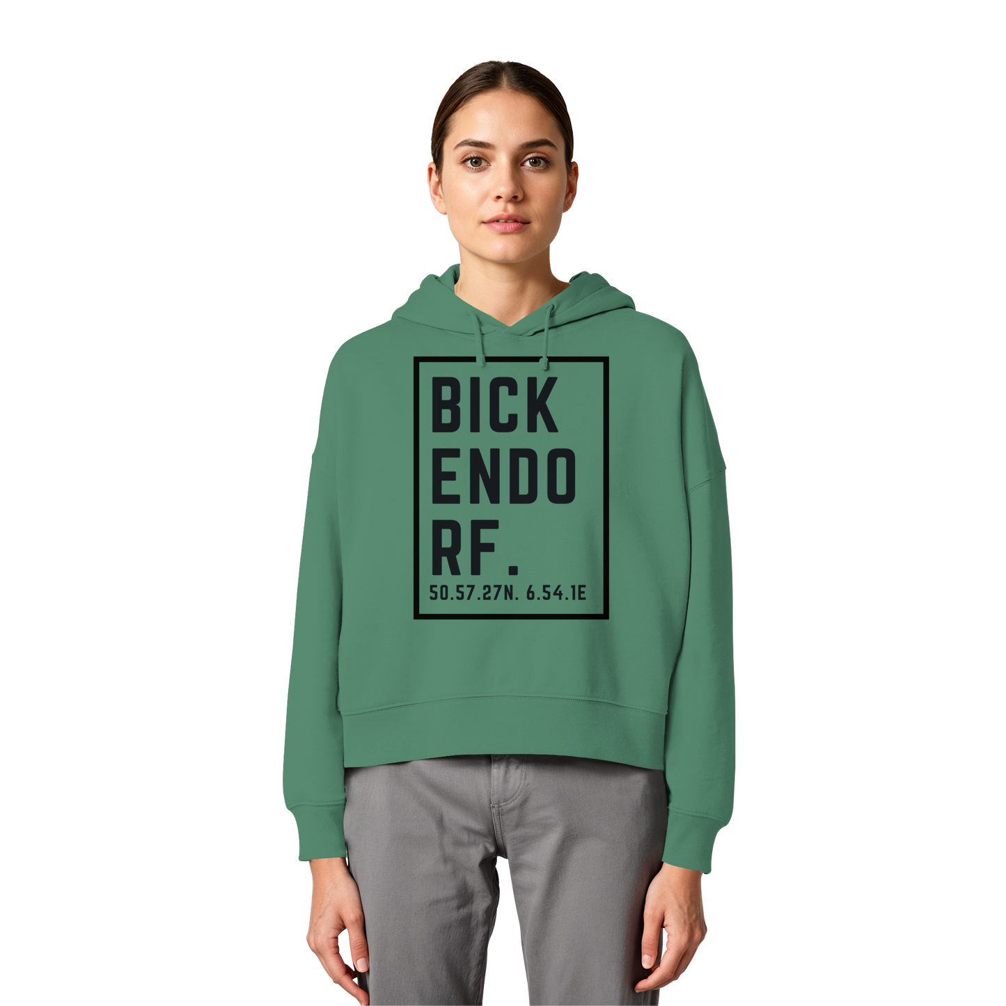 Bickendorf Koordinaten (großer Druck auf der Brust) - Womens Organic Boxcut Hoodie