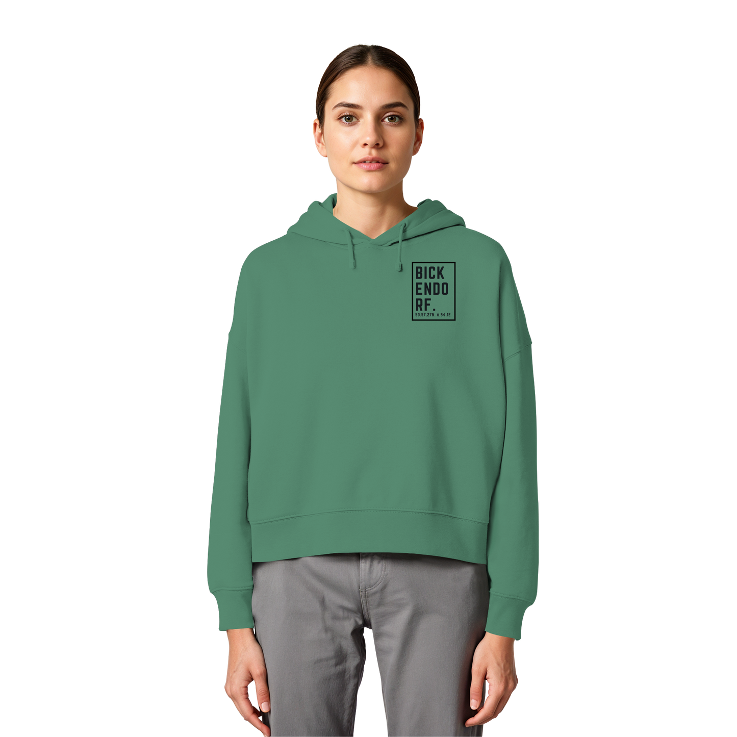 Bickendorf Koordinaten (kleiner Druck auf der Brust) - Womens Organic Boxcut Hoodie