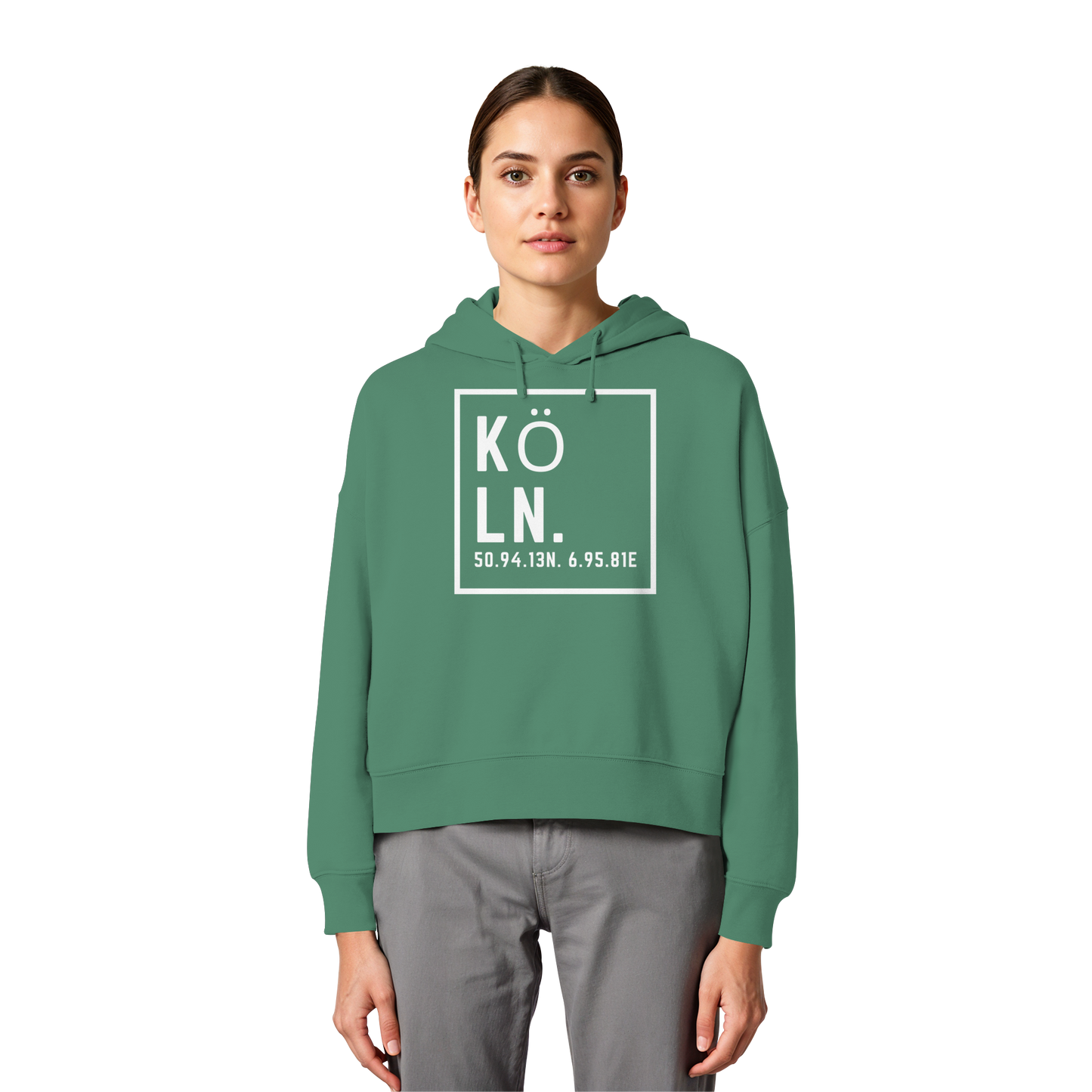 Köln Koordinaten (großer Druck auf der Brust) - Womens Organic Boxcut Hoodie