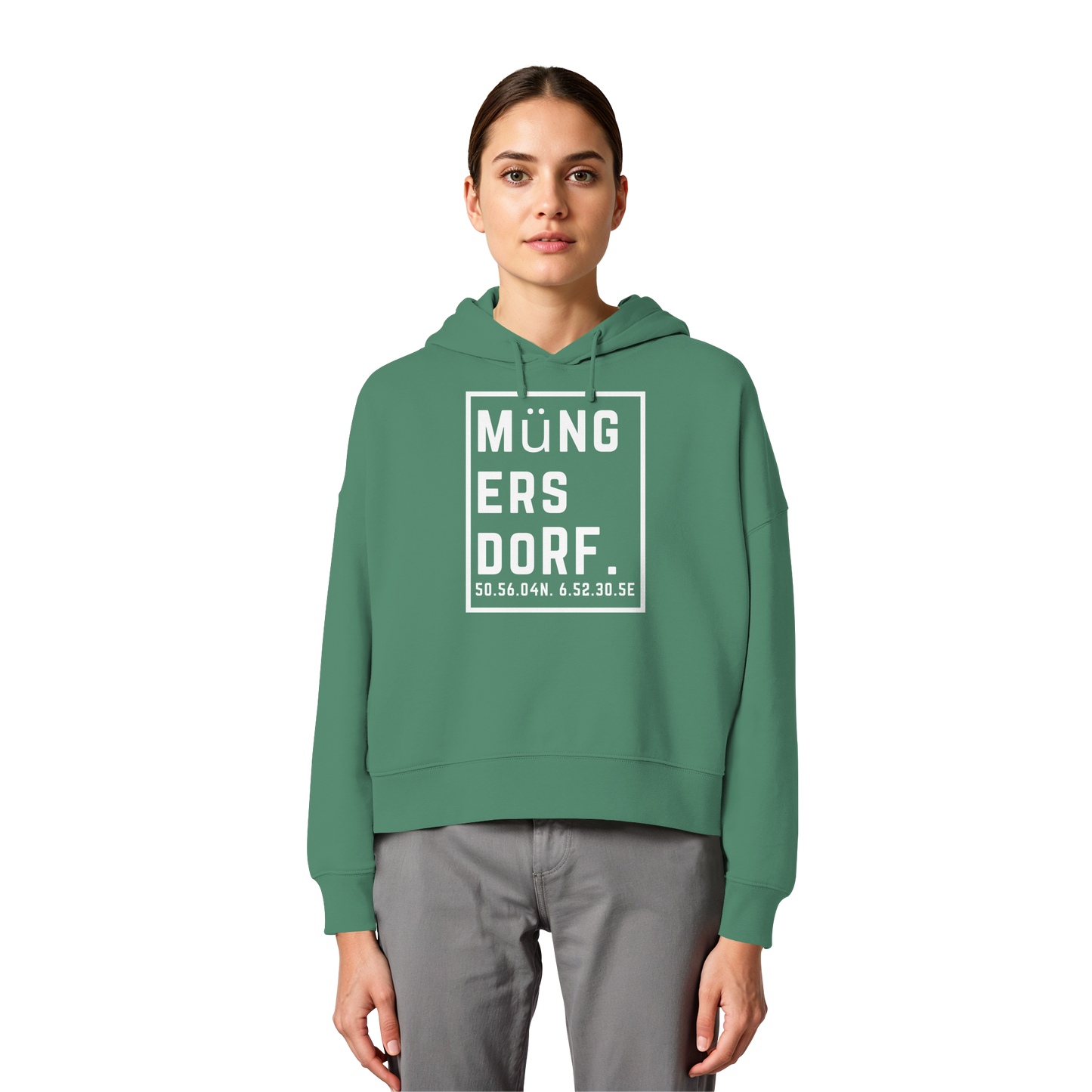Müngersdorf Koordinaten (großer Druck auf der Brust) - Womens Organic Boxcut Hoodie