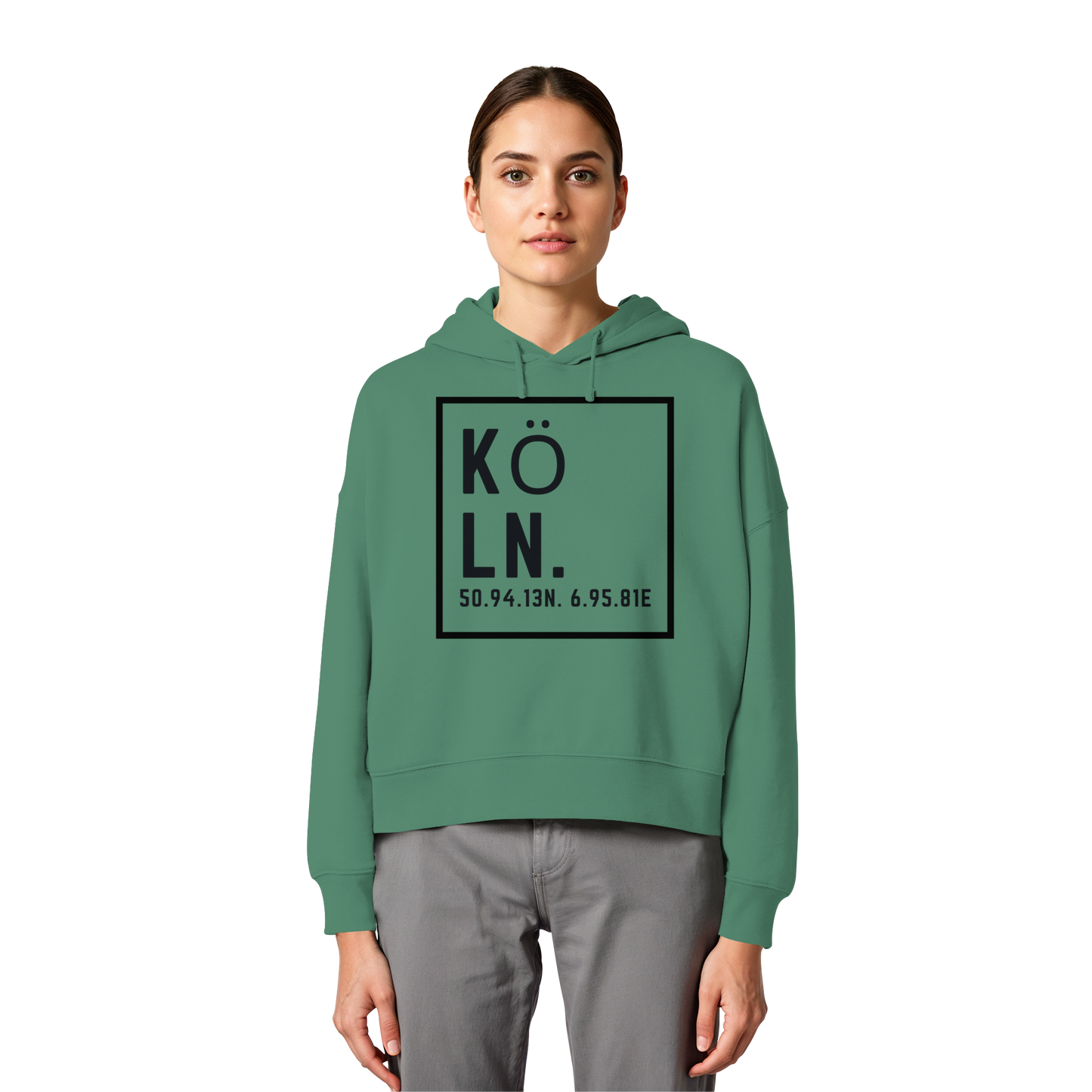 Köln Koordinaten (großer Druck auf der Brust) - Womens Organic Boxcut Hoodie