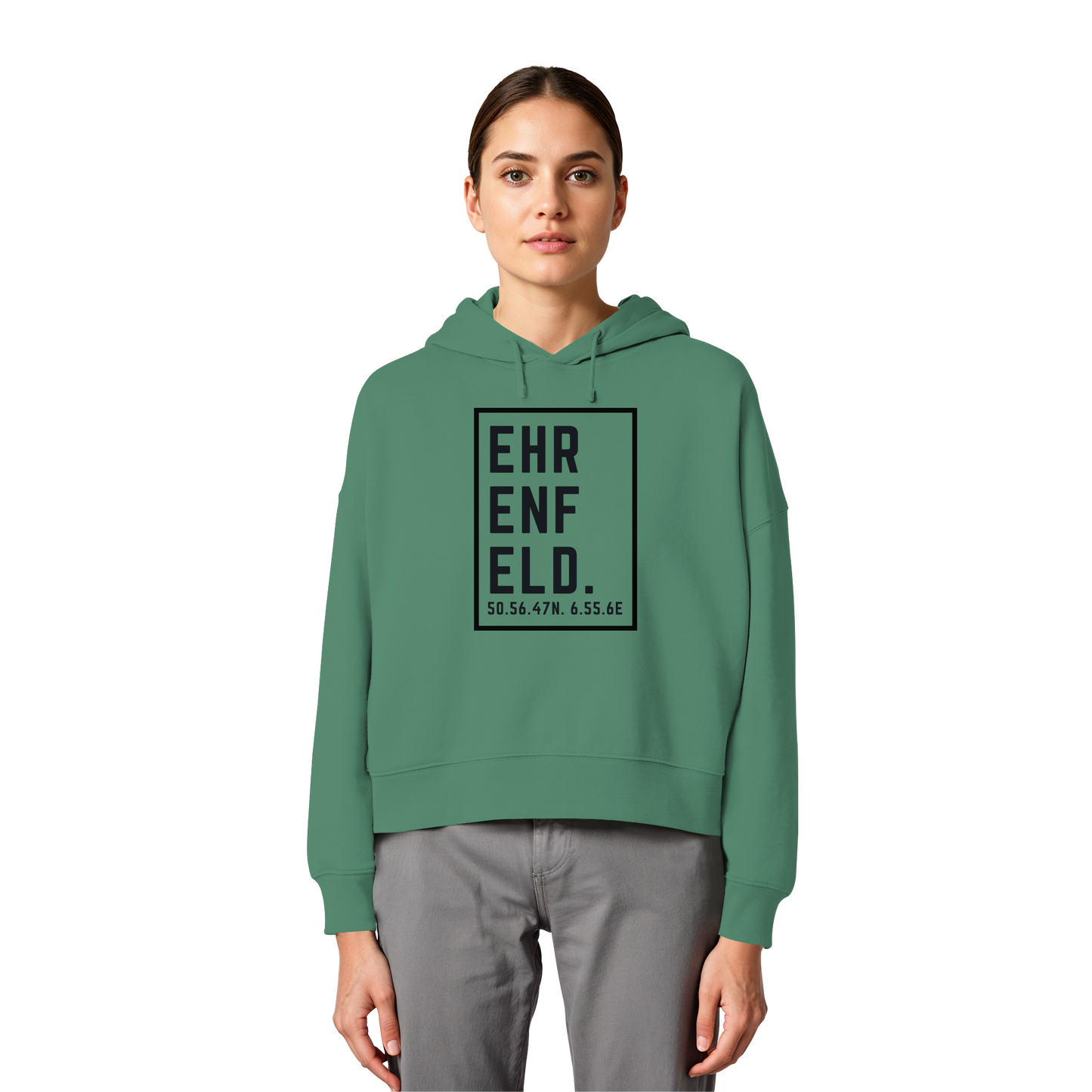 Ehrenfeld Koordinaten (großer Druck auf der Brust) - Womens Organic Boxcut Hoodie