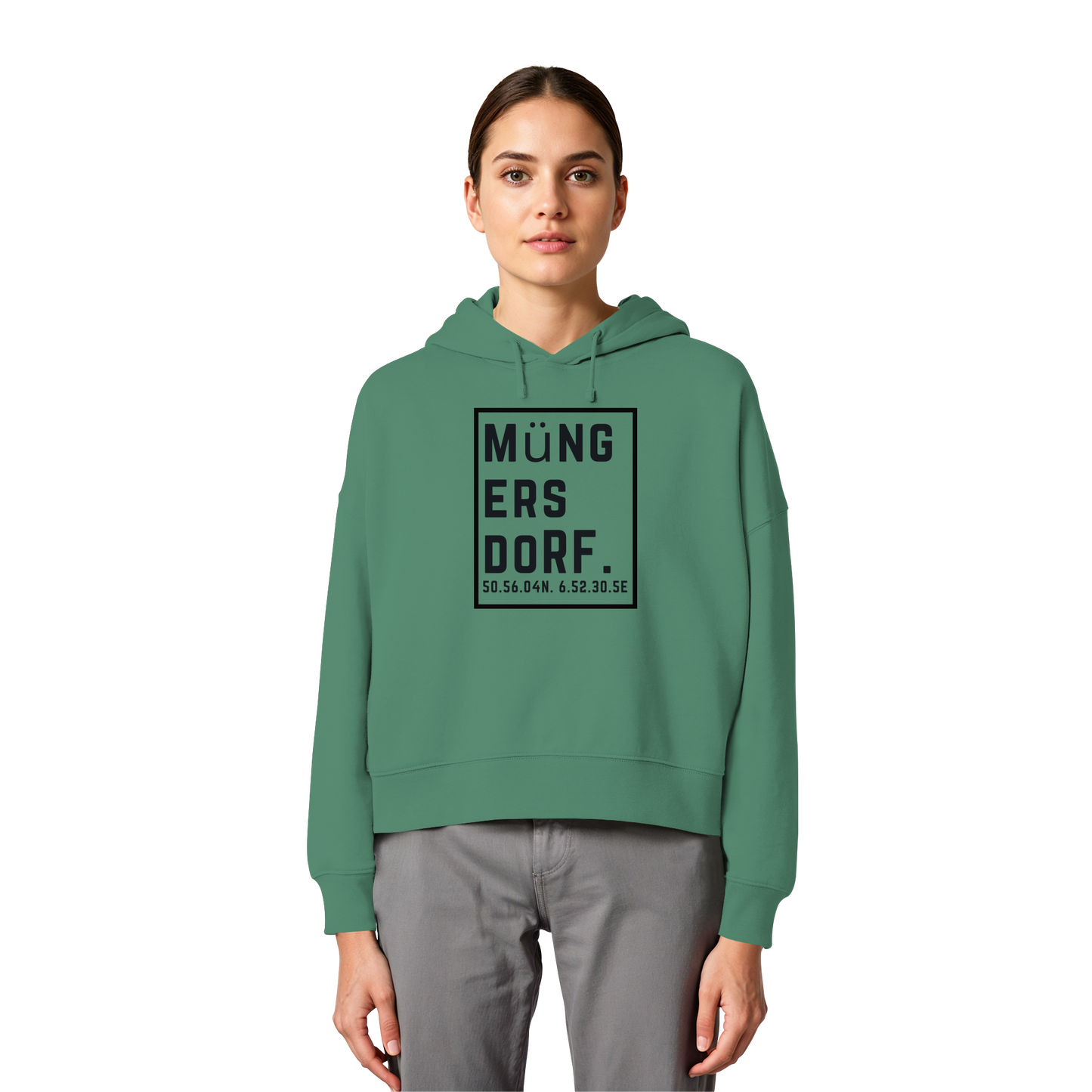 Müngersdorf Koordinaten (großer Druck auf der Brust) - Womens Organic Boxcut Hoodie