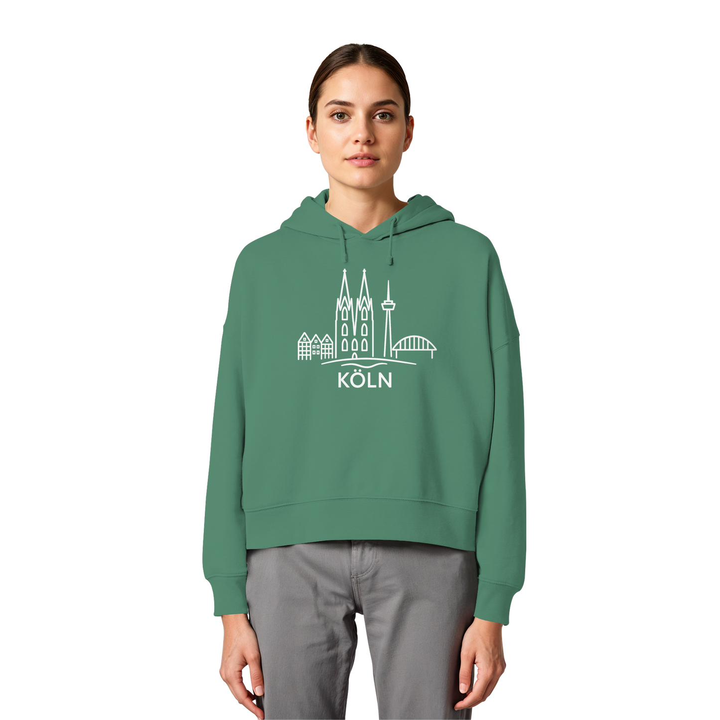 Köln Skyline (großer Druck auf der Brust) - Womens Organic Boxcut Hoodie