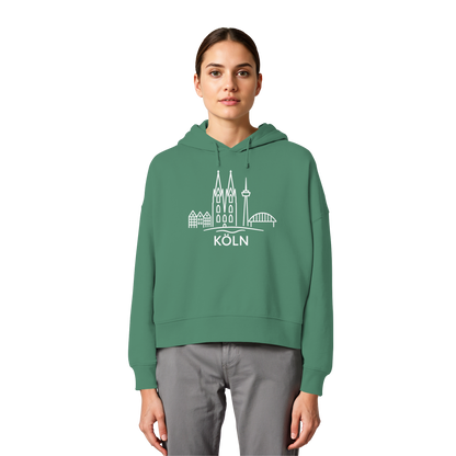 Köln Skyline (großer Druck auf der Brust) - Womens Organic Boxcut Hoodie