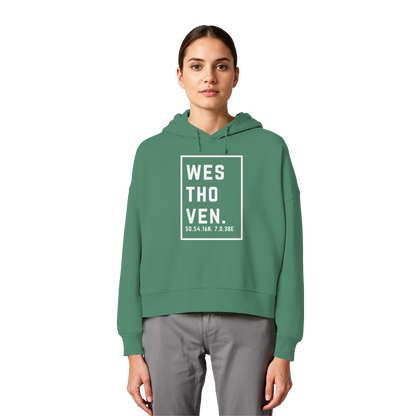 Westhoven Koordinaten (großer Druck auf der Brust) - Womens Organic Boxcut Hoodie
