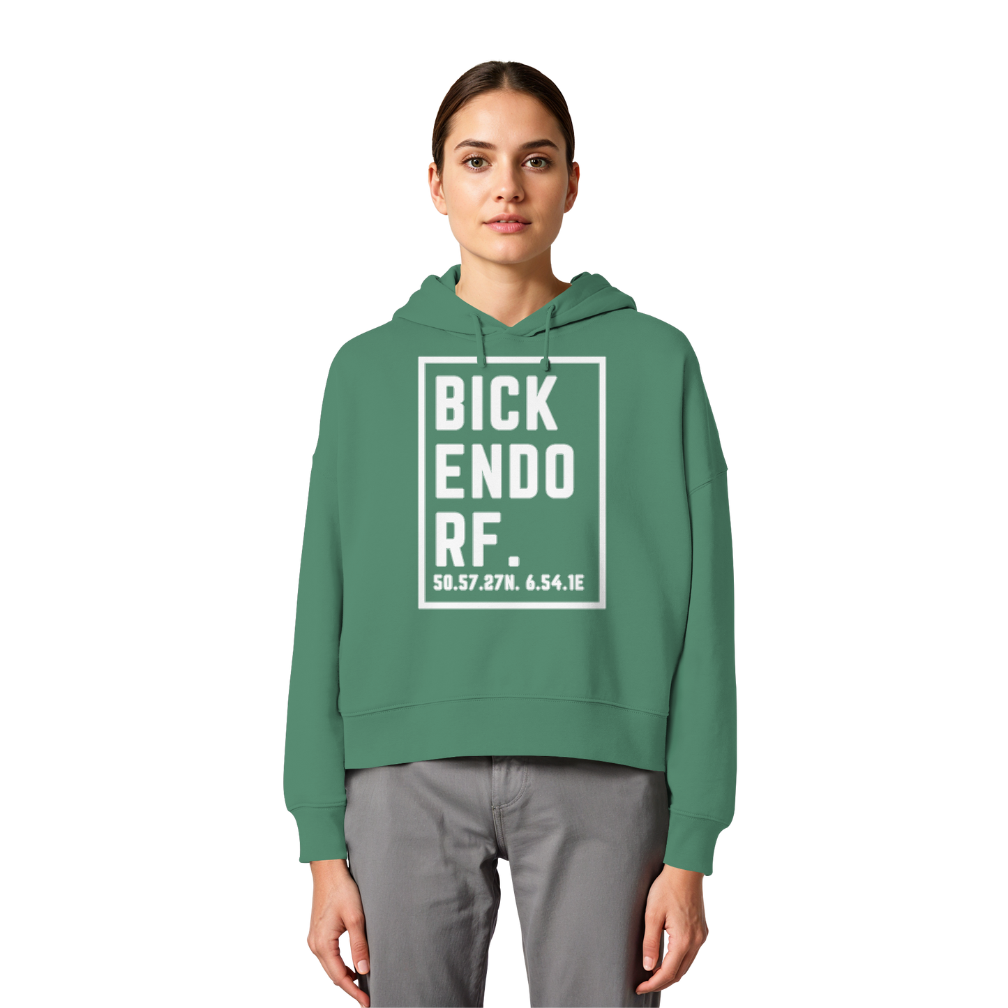 Bickendorf Koordinaten (großer Druck auf der Brust) - Womens Organic Boxcut Hoodie