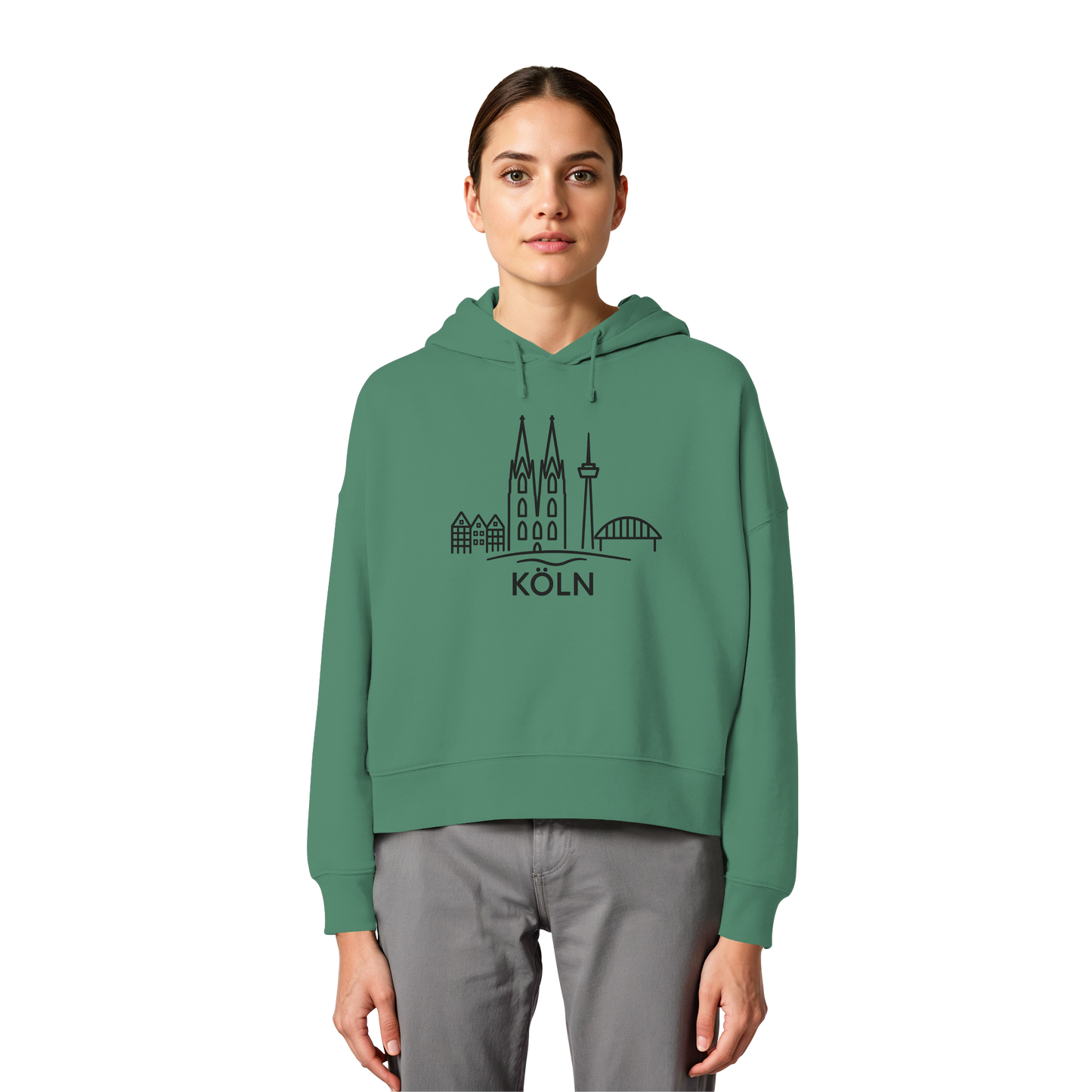 Köln Skyline (großer Druck auf der Brust) - Womens Organic Boxcut Hoodie