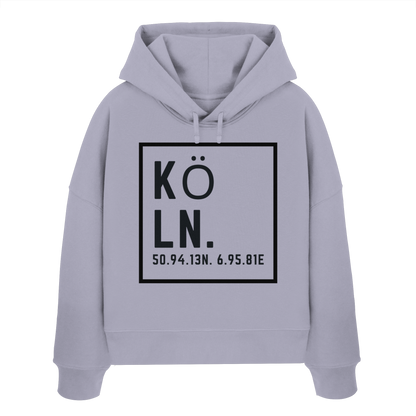 Köln Koordinaten (großer Druck auf der Brust) - Womens Organic Boxcut Hoodie