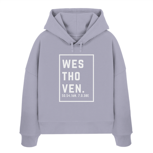 Westhoven Koordinaten (großer Druck auf der Brust) - Womens Organic Boxcut Hoodie