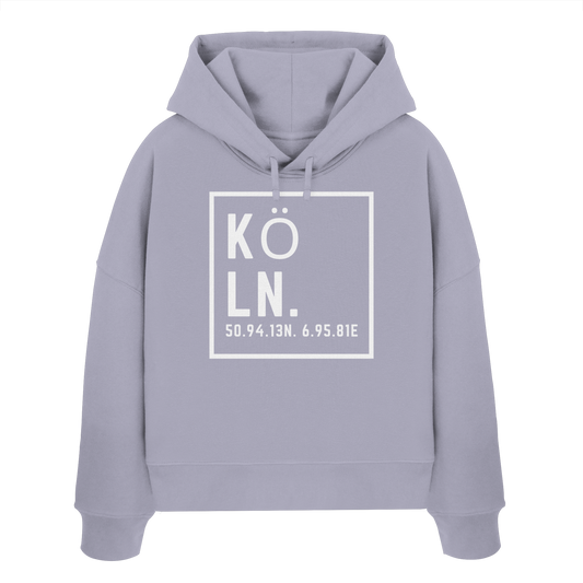Köln Koordinaten (großer Druck auf der Brust) - Womens Organic Boxcut Hoodie