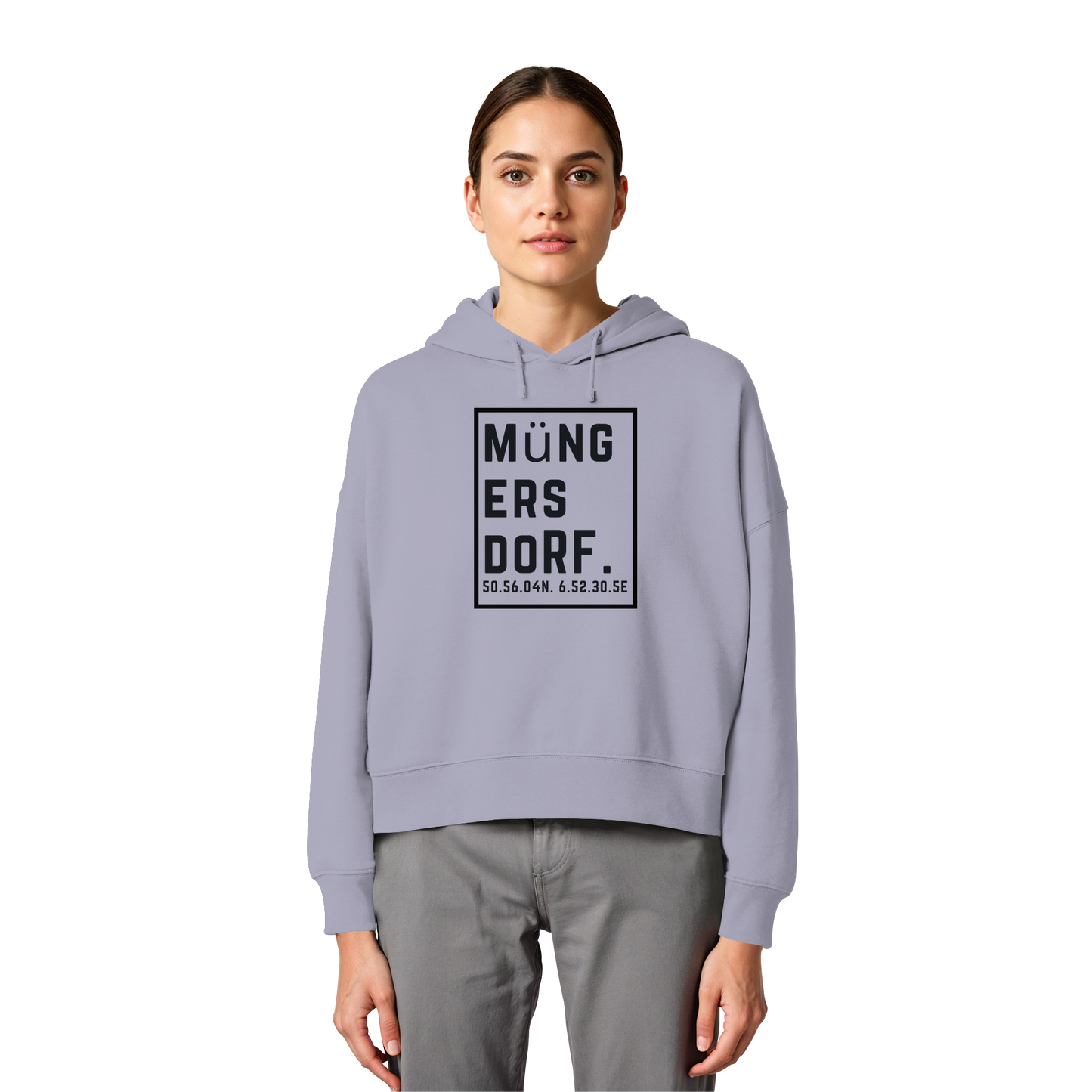Müngersdorf Koordinaten (großer Druck auf der Brust) - Womens Organic Boxcut Hoodie