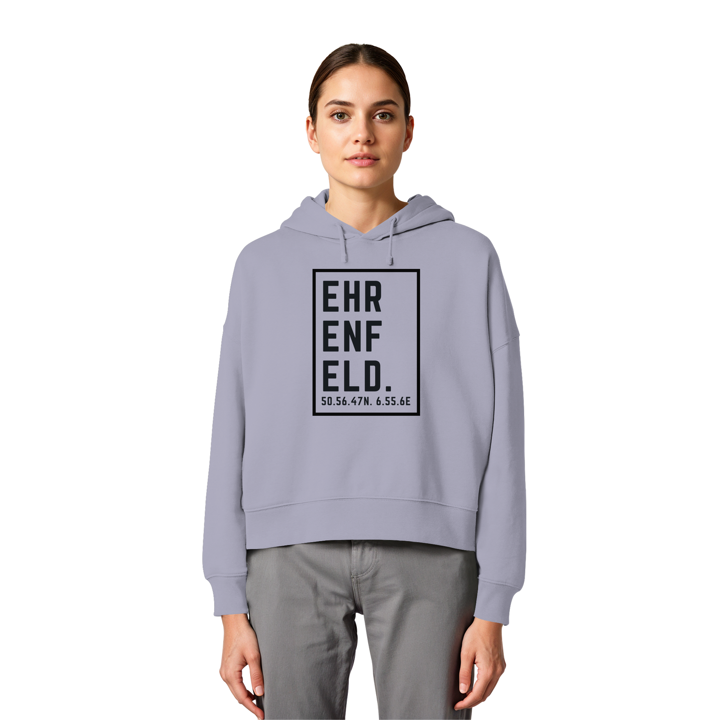 Ehrenfeld Koordinaten (großer Druck auf der Brust) - Womens Organic Boxcut Hoodie