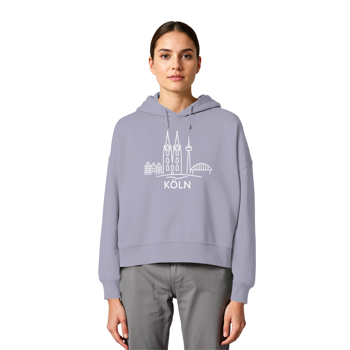 Köln Skyline (großer Druck auf der Brust) - Womens Organic Boxcut Hoodie