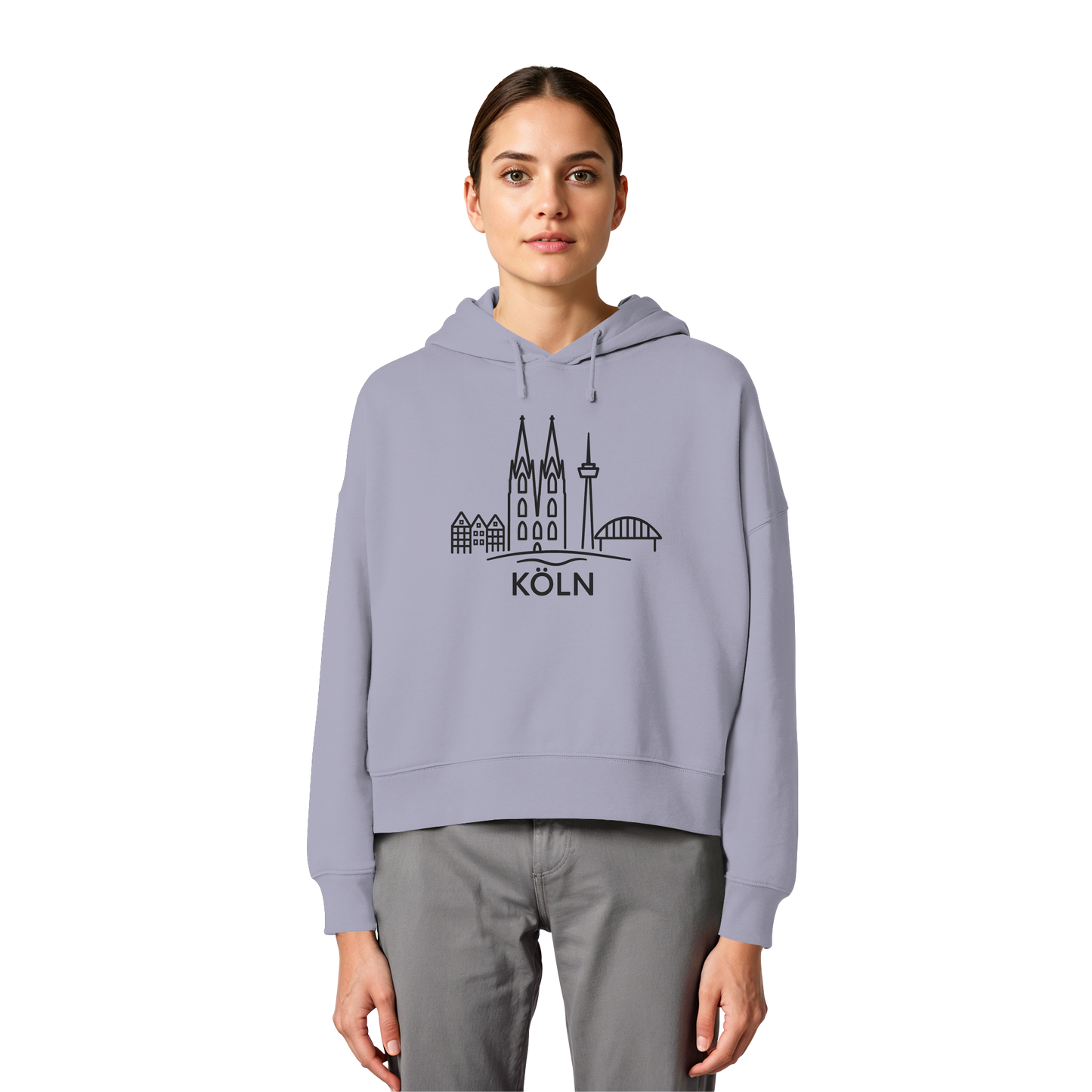 Köln Skyline (großer Druck auf der Brust) - Womens Organic Boxcut Hoodie